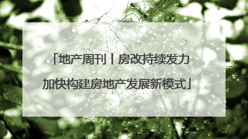地产周刊丨房改持续发力 加快构建房地产发展新模式